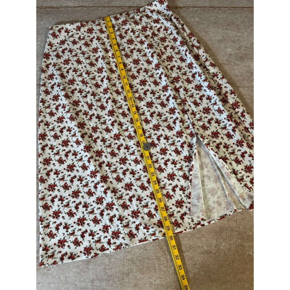 Danielle Bernstein Midi Skirt‎ Women XL White Red Floral Slit NWT Romantic Flowy - Picture 4 of 8